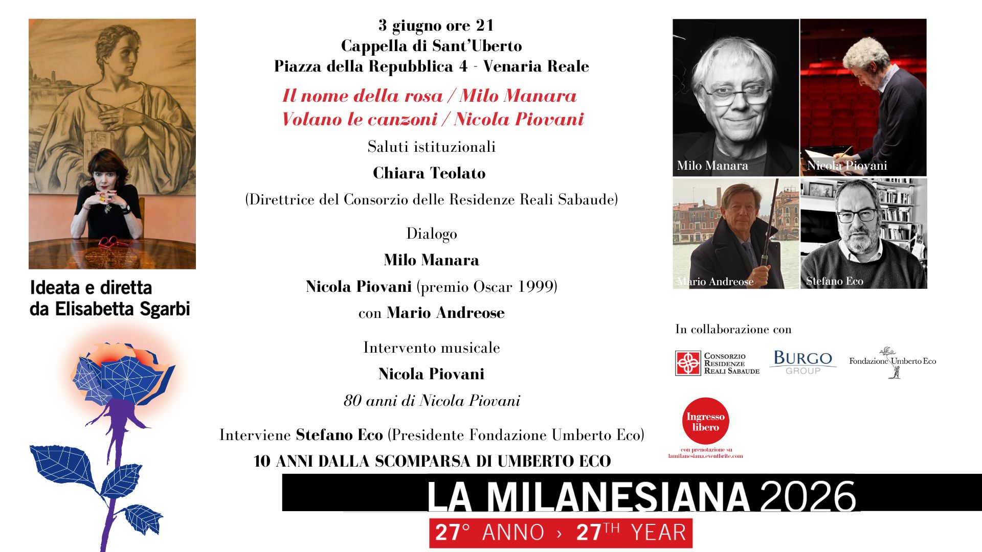 Locandina 3 giugno ore 21 La Milanesiana Venaria Reale