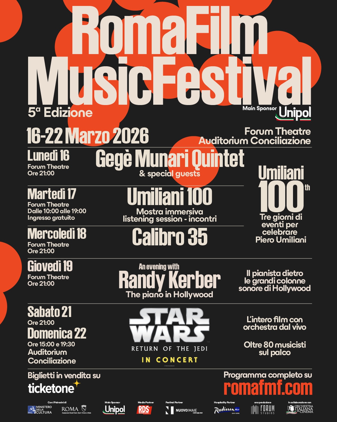 locandina roma film music festival calendario 2026