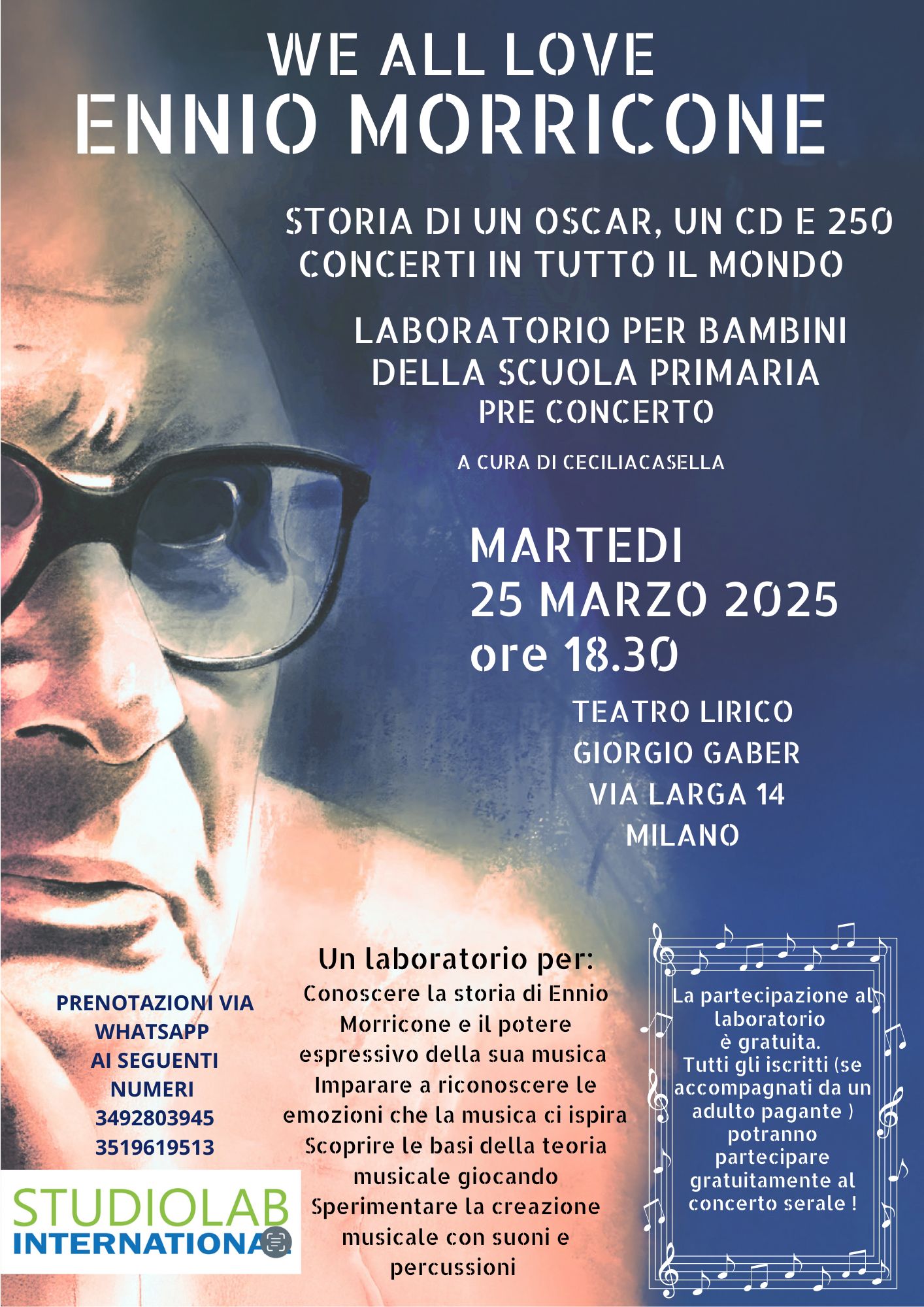 locandina workshop bambini ennio morricone caiola milano
