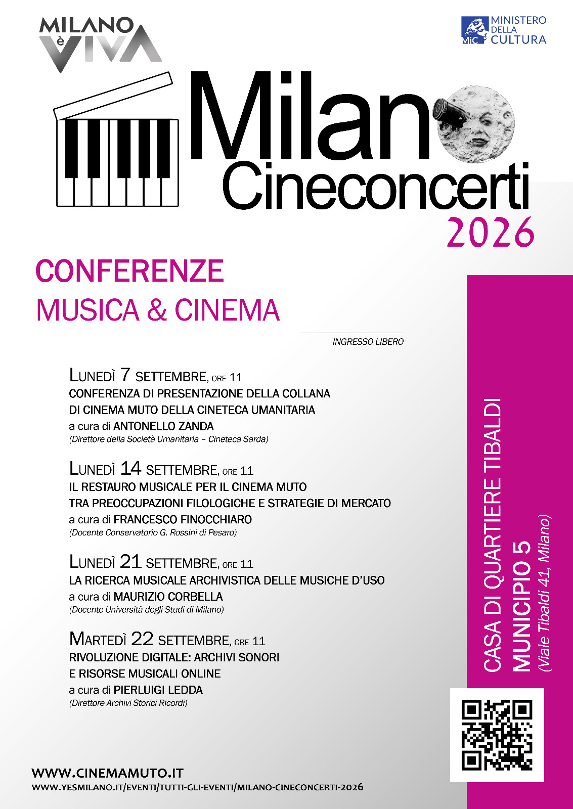locandine conferenze cineconcerti milano silent 2026